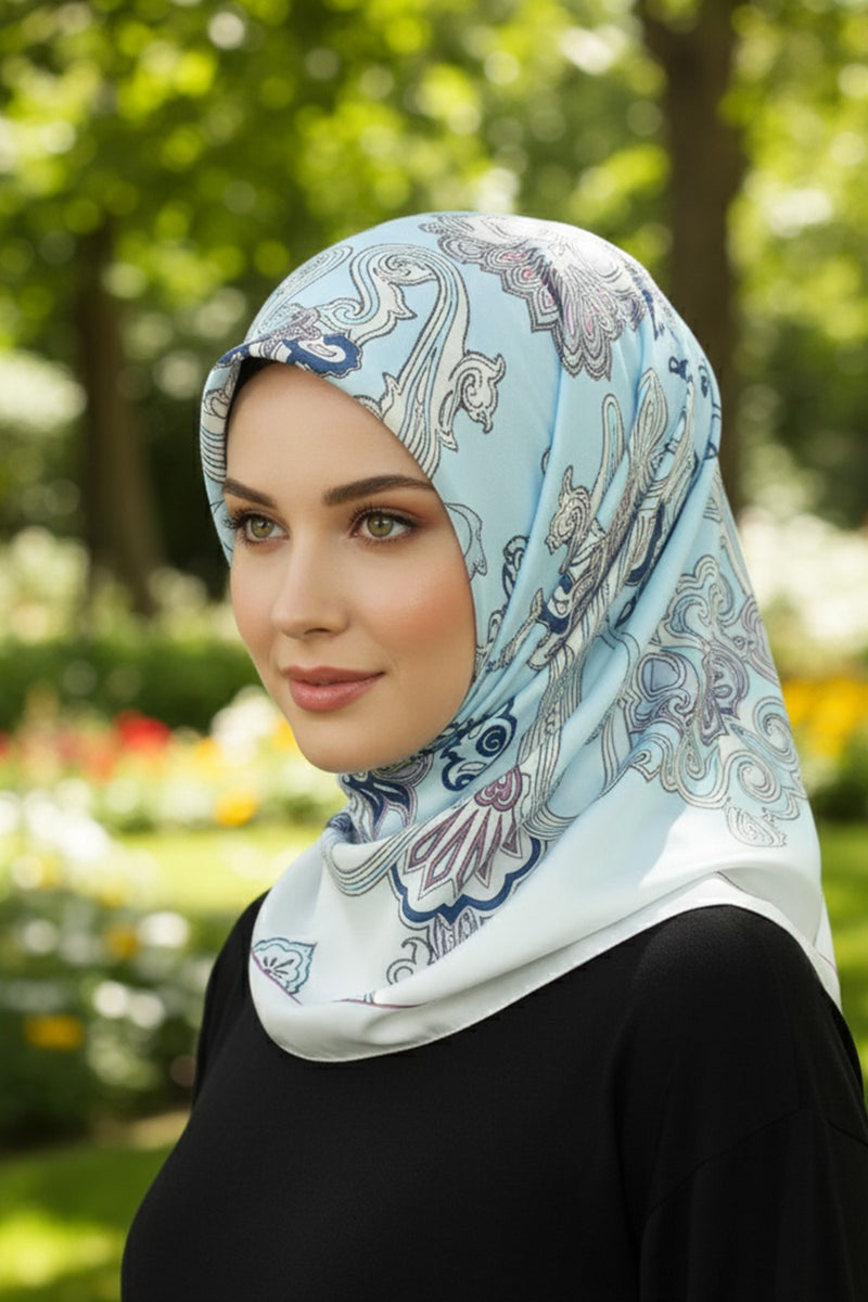 Printed Voile Square Scarf for Women, Lightweight 100% Polyester Elegant Square Hijab,ES-203