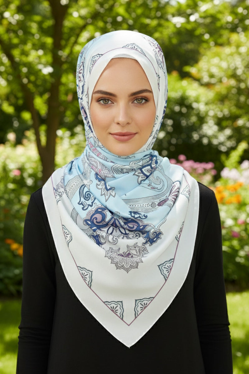 Printed Voile Square Scarf for Women, Lightweight 100% Polyester Elegant Square Hijab,ES-203