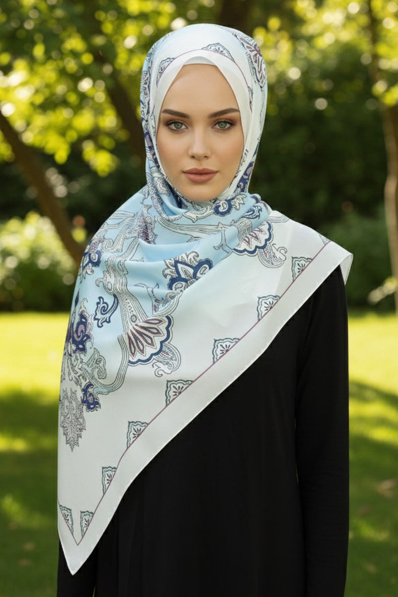 Printed Voile Square Scarf for Women, Lightweight 100% Polyester Elegant Square Hijab,ES-203