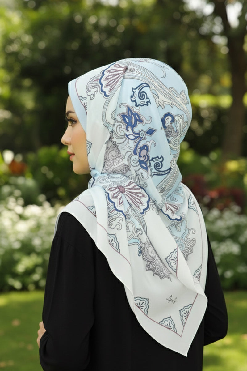 Printed Voile Square Scarf for Women, Lightweight 100% Polyester Elegant Square Hijab,ES-203