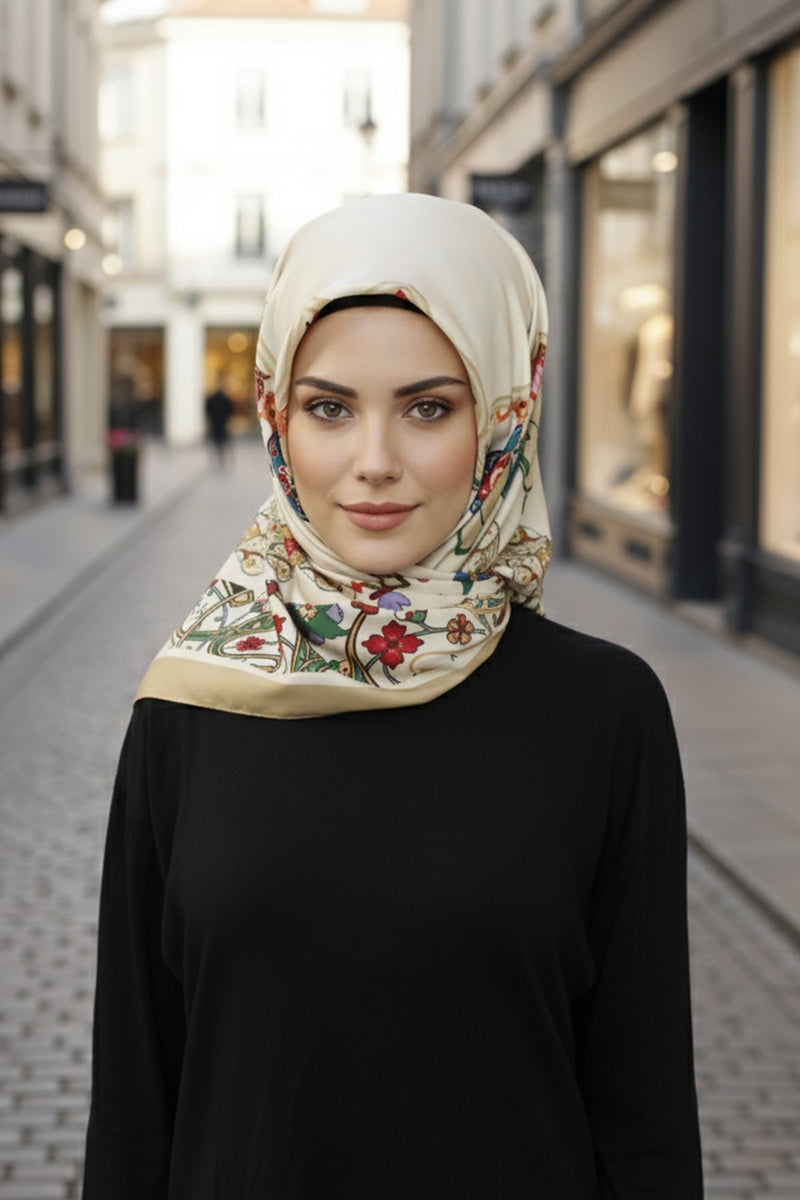 Printed Voile Square Scarf for Women, Lightweight 100% Polyester Elegant Square Hijab,ES-204