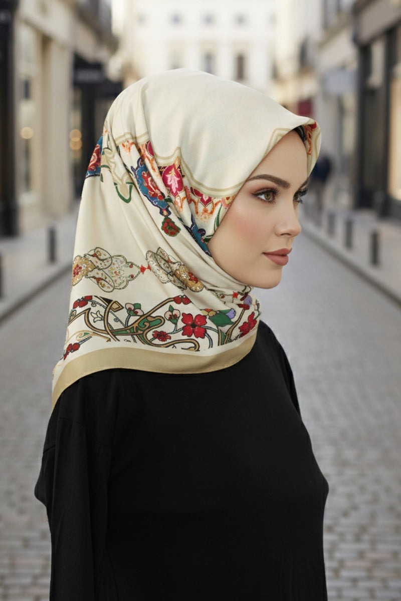 Printed Voile Square Scarf for Women, Lightweight 100% Polyester Elegant Square Hijab,ES-204