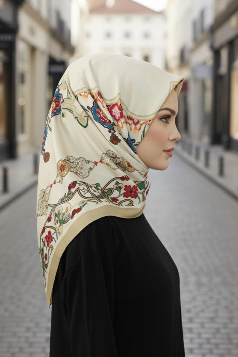 Printed Voile Square Scarf for Women, Lightweight 100% Polyester Elegant Square Hijab,ES-204