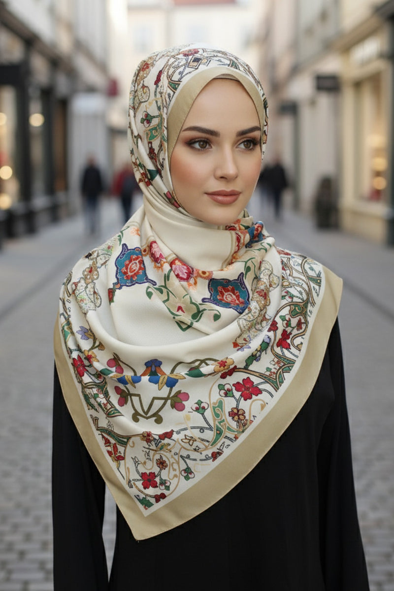 Printed Voile Square Scarf for Women, Lightweight 100% Polyester Elegant Square Hijab,ES-204