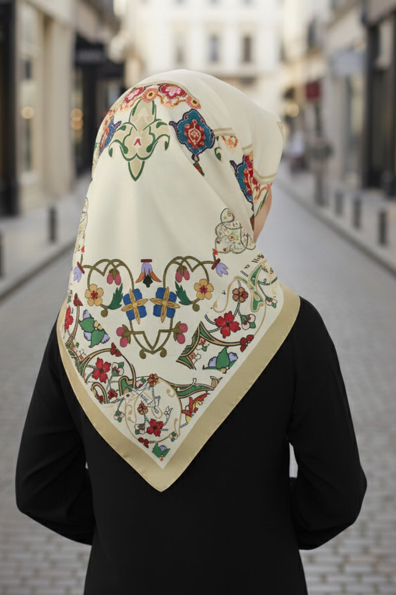 Printed Voile Square Scarf for Women, Lightweight 100% Polyester Elegant Square Hijab,ES-204