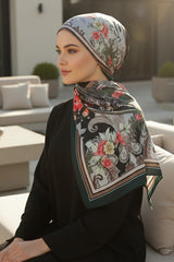 Adjustable Printed Voile Easy Hijab Scarf, Back-Tie Polyester Practical Patterned Shawl,PS-201 Pattern V1