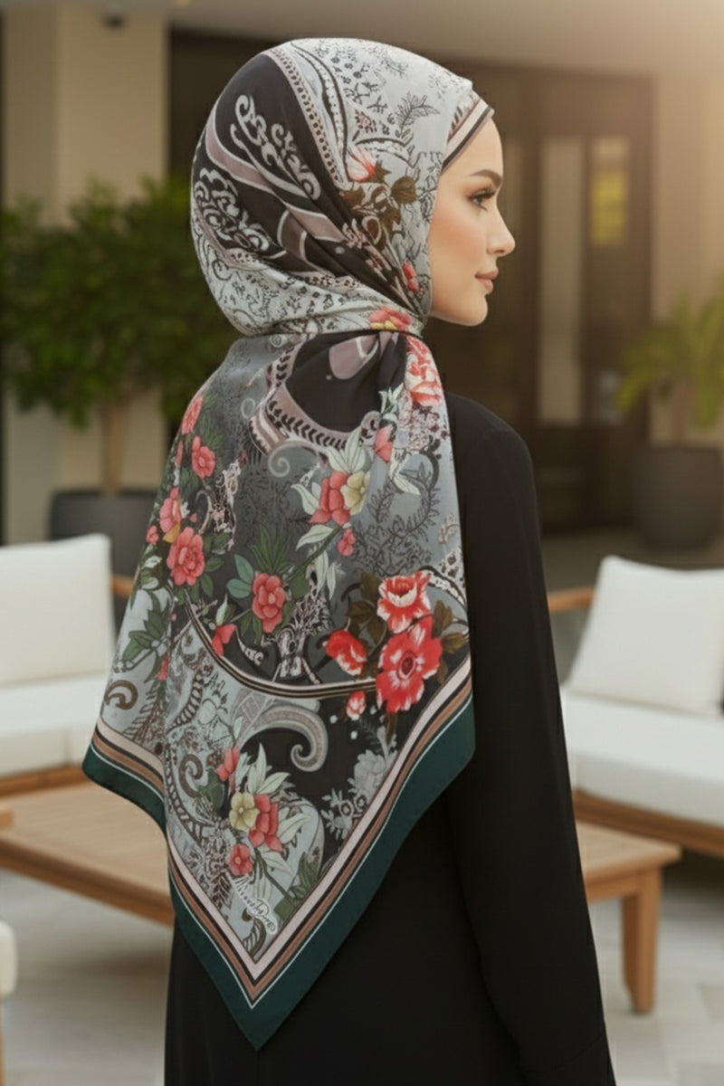 Adjustable Printed Voile Easy Hijab Scarf, Back-Tie Polyester Practical Patterned Shawl,PS-201
