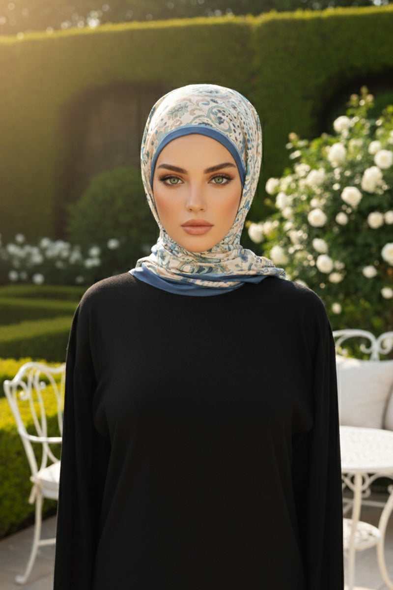 Adjustable Printed Voile Easy Hijab Scarf, Back-Tie Polyester Practical Patterned Shawl,PS-202