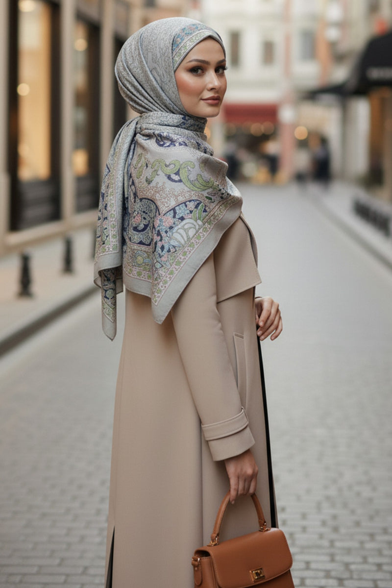Adjustable Printed Voile Easy Hijab Scarf, Back-Tie Polyester Practical Patterned Shawl,PS-203