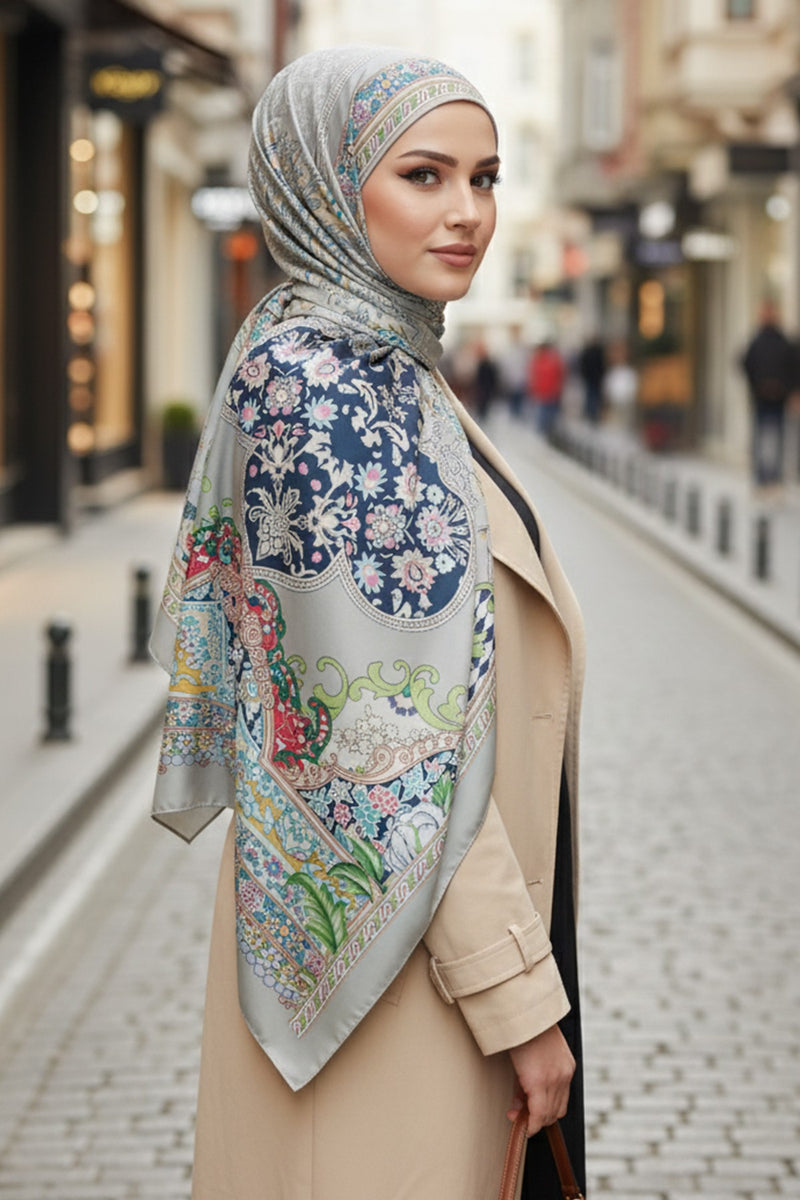 Adjustable Printed Voile Easy Hijab Scarf, Back-Tie Polyester Practical Patterned Shawl,PS-203
