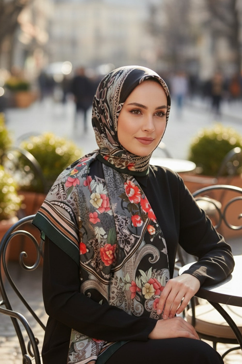 Printed Voile Hijab Scarf, Lightweight Soft Breathable Modest Shawl,SAL-201 Pattern V1