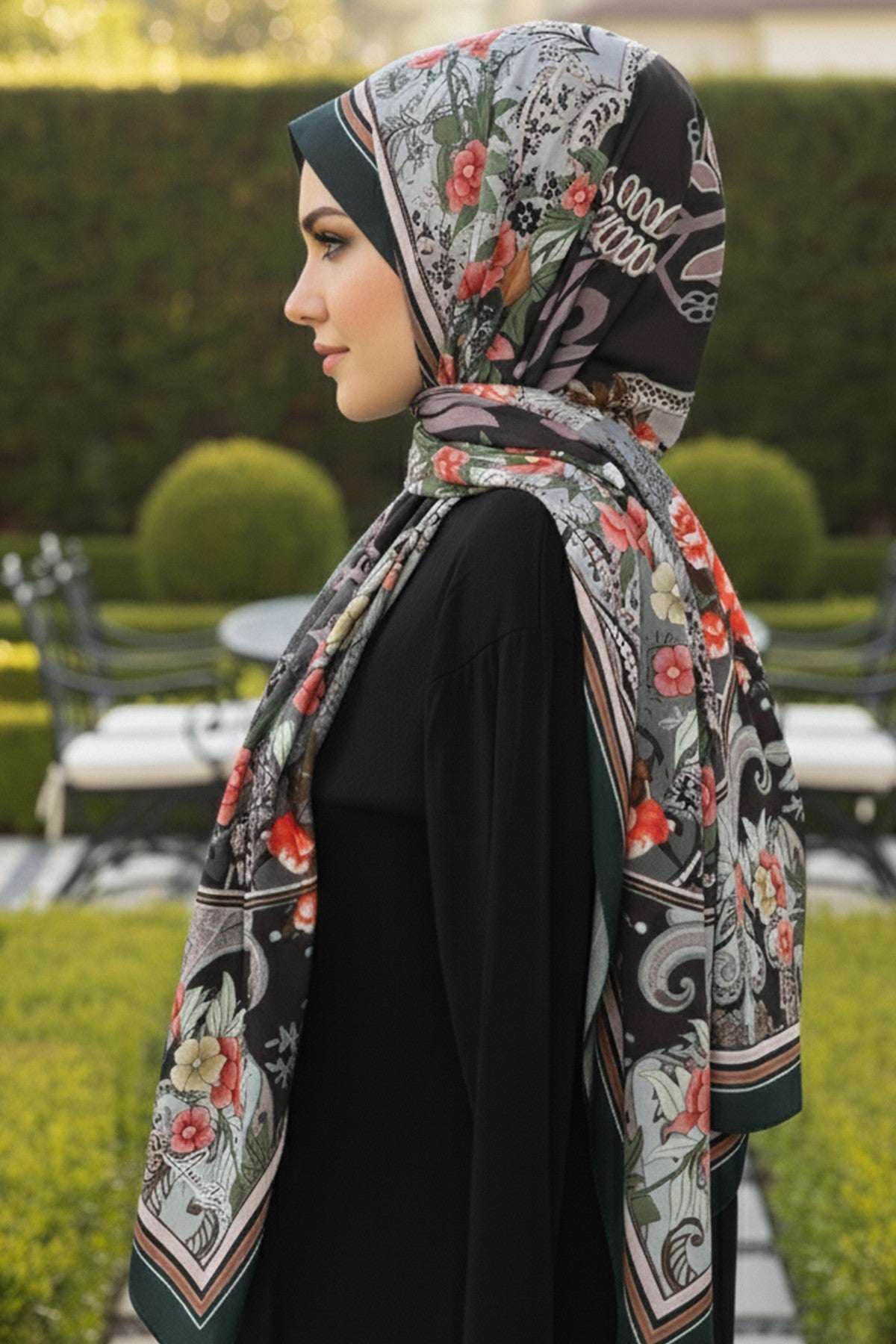 Printed Voile Hijab Scarf, Lightweight Soft Breathable Modest Shawl,SAL-201 Pattern V1