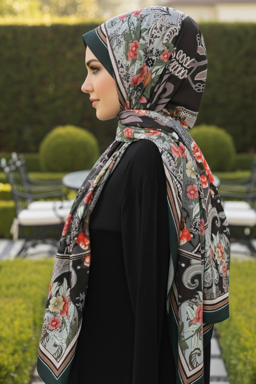 Printed Voile Hijab Scarf, Lightweight Soft Breathable Modest Shawl,SAL-201 Pattern V1