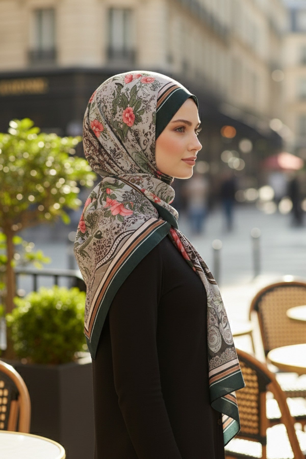 Printed Voile Hijab Scarf, Lightweight Soft Breathable Modest Shawl,SAL-201 Pattern V1