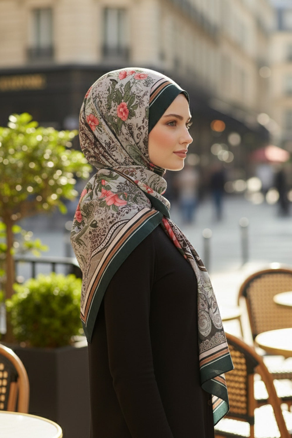 Printed Voile Hijab Scarf, Lightweight Soft Breathable Modest Shawl,SAL-201 Pattern V1