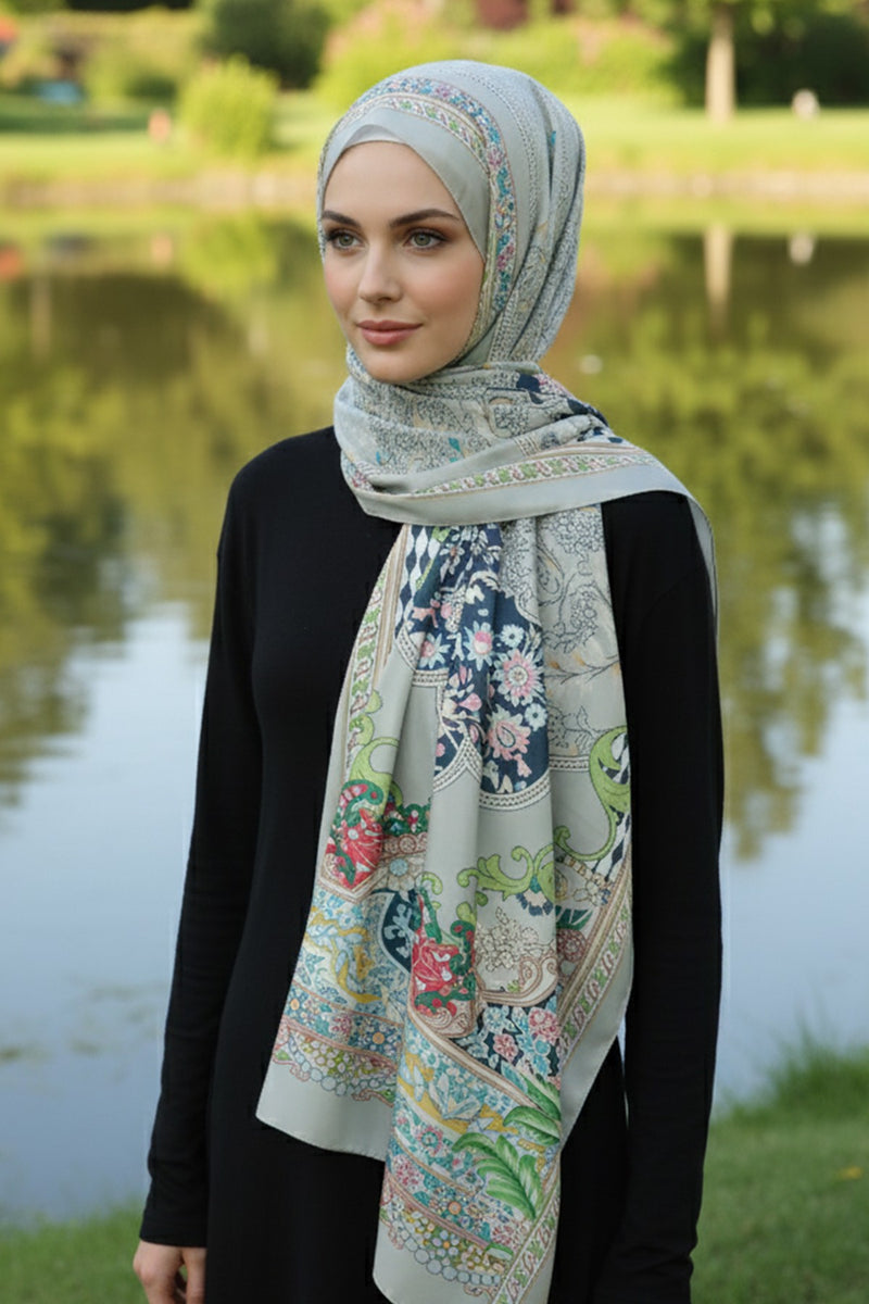 Printed Voile Hijab Scarf, Lightweight Soft Breathable Modest Shawl,SAL-202