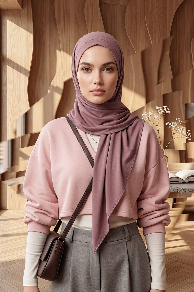 Breathable Cotton Hijab Scarf – Lightweight, Stretch, No-Slip Triangle Scarf for Everyday Comfort,B-41