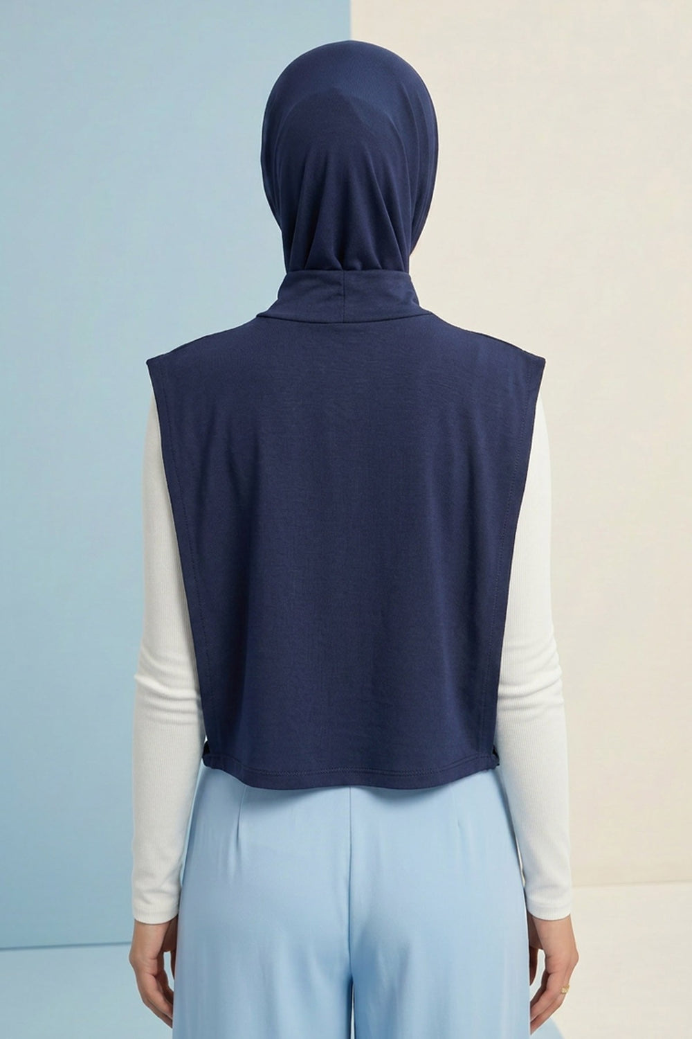One-Piece Jersey Hijab & Neck Cover Set, Full Coverage Bonnet,DK-2 Navy Blue