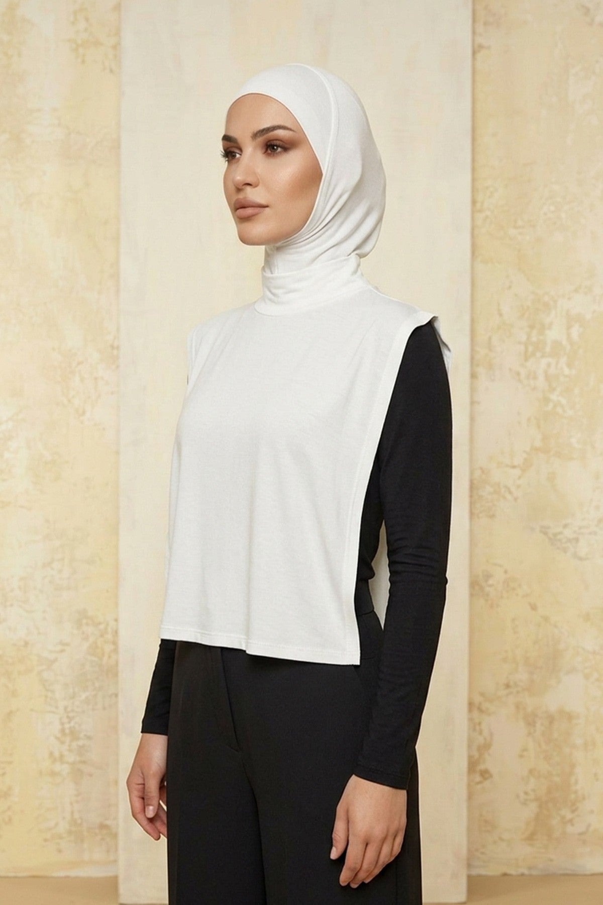 One-Piece Jersey Hijab & Neck Cover Set, Full Coverage Bonnet,DK-2 White