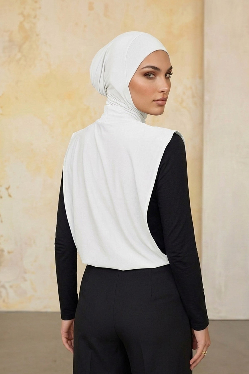 One-Piece Jersey Hijab & Neck Cover Set, Full Coverage Bonnet,DK-2 White