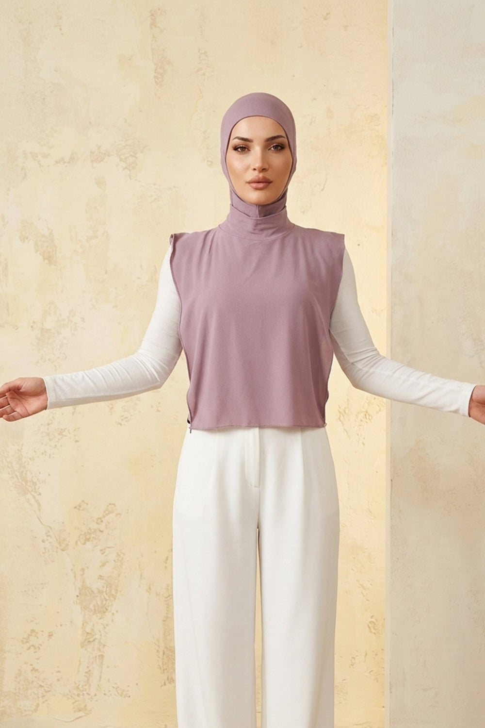 One-Piece Jersey Hijab & Neck Cover Set, Full Coverage Bonnet,DK-2 Lilac