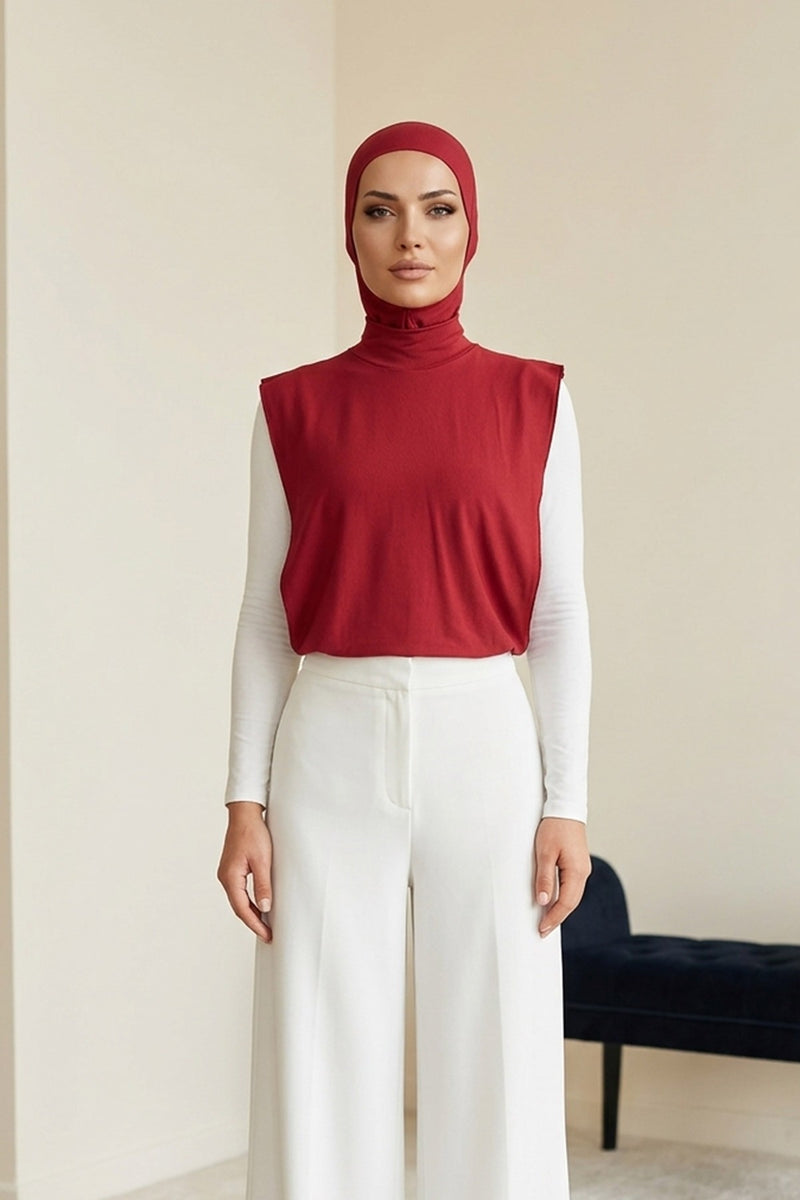 One-Piece Jersey Hijab & Neck Cover Set, Full Coverage Bonnet,DK-2