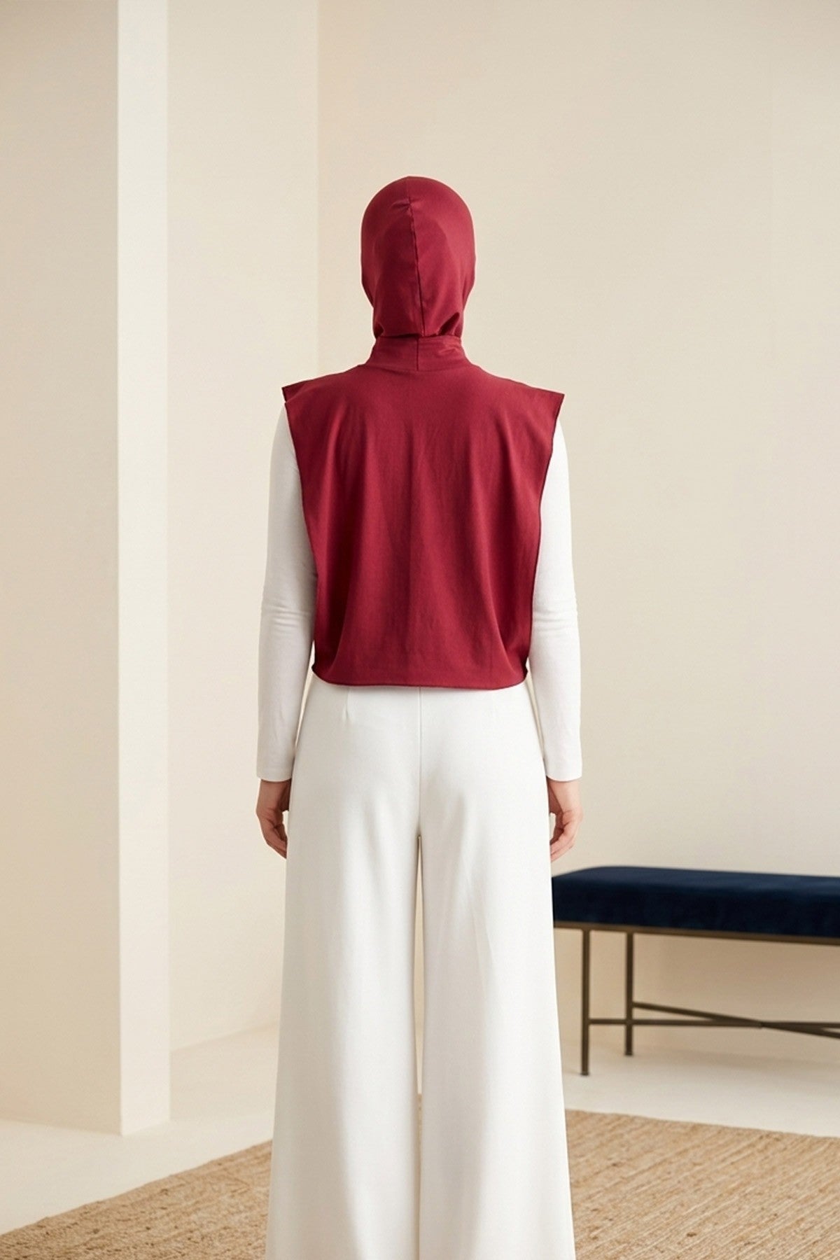One-Piece Jersey Hijab & Neck Cover Set, Full Coverage Bonnet,DK-2 Maroon