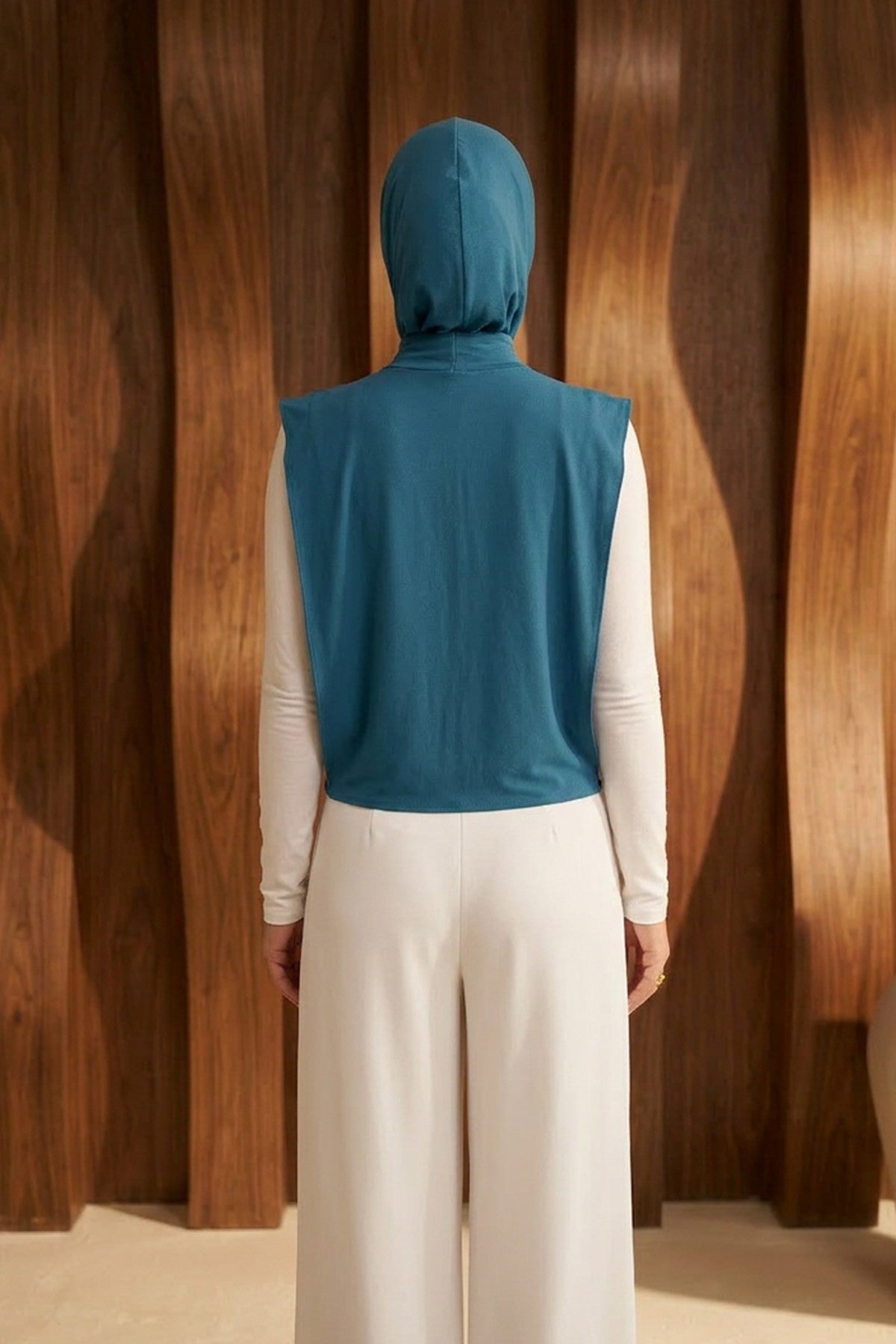 One-Piece Jersey Hijab & Neck Cover Set, Full Coverage Bonnet,DK-2 Petrol Blue