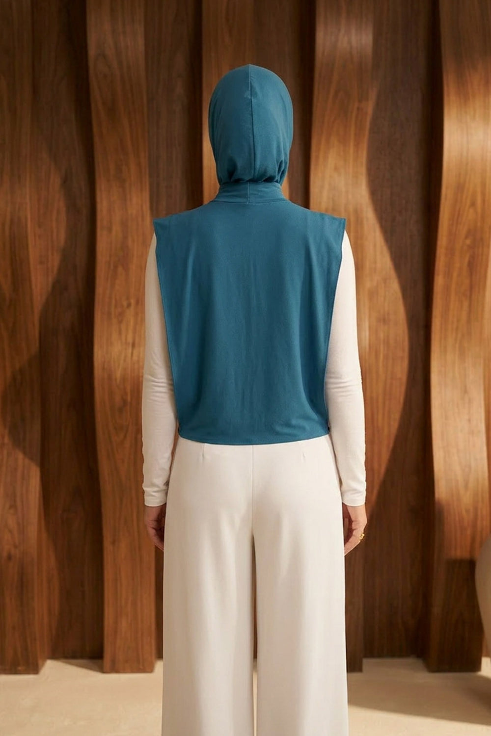 One-Piece Jersey Hijab & Neck Cover Set, Full Coverage Bonnet,DK-2 Petrol Blue