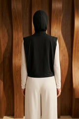 One-Piece Jersey Hijab & Neck Cover Set, Full Coverage Bonnet,DK-2 Black