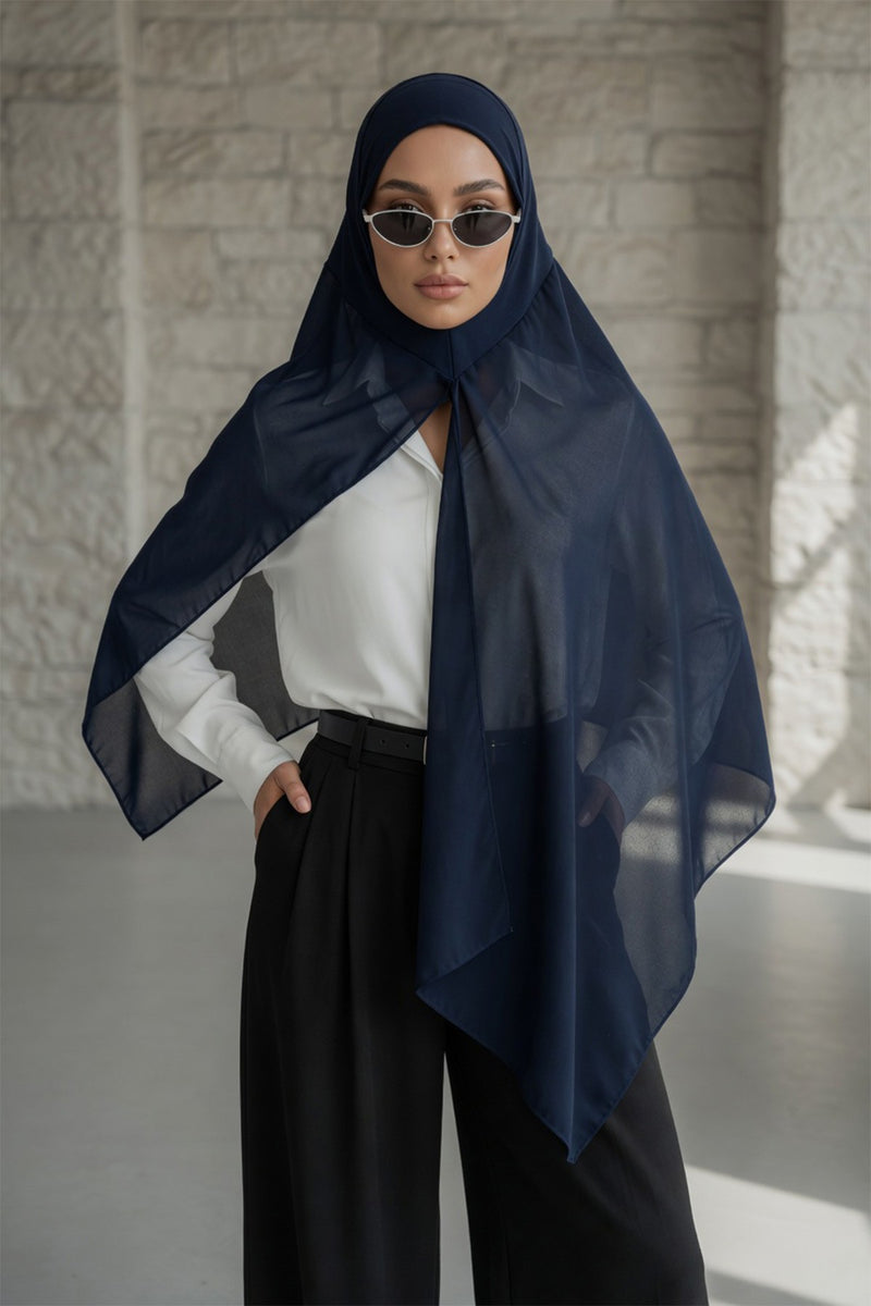 Non-Slip Chiffon Shawl Hijab with Built-In Cotton Undercap, Easy Styling Ready-to-Wear Hijab,PS-62