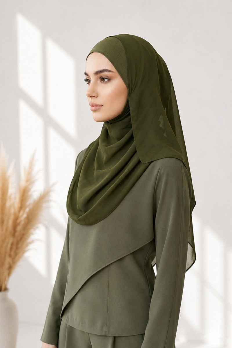Non-Slip Chiffon Shawl Hijab with Built-In Cotton Undercap, Easy Styling Ready-to-Wear Hijab,PS-62