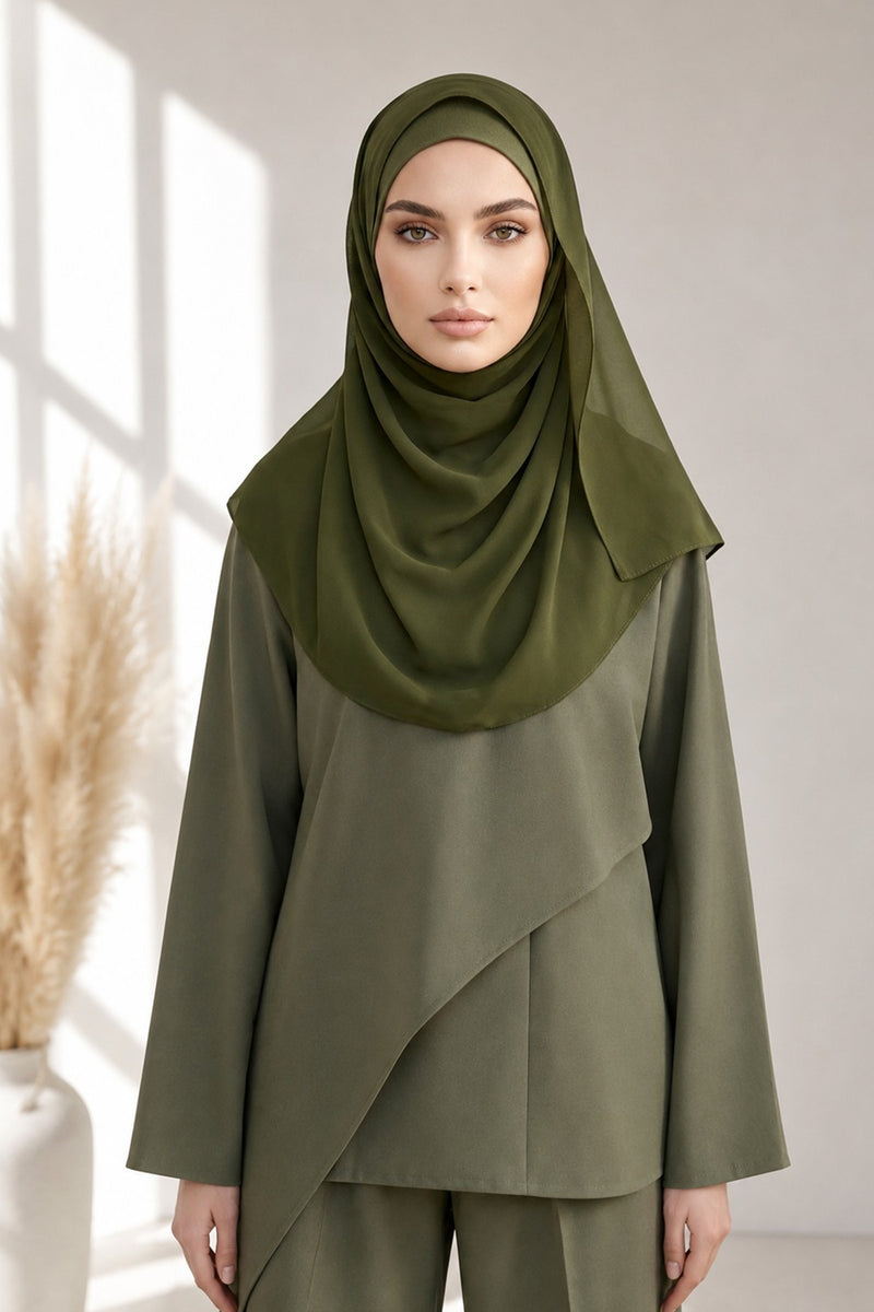 Non-Slip Chiffon Shawl Hijab with Built-In Cotton Undercap, Easy Styling Ready-to-Wear Hijab,PS-62