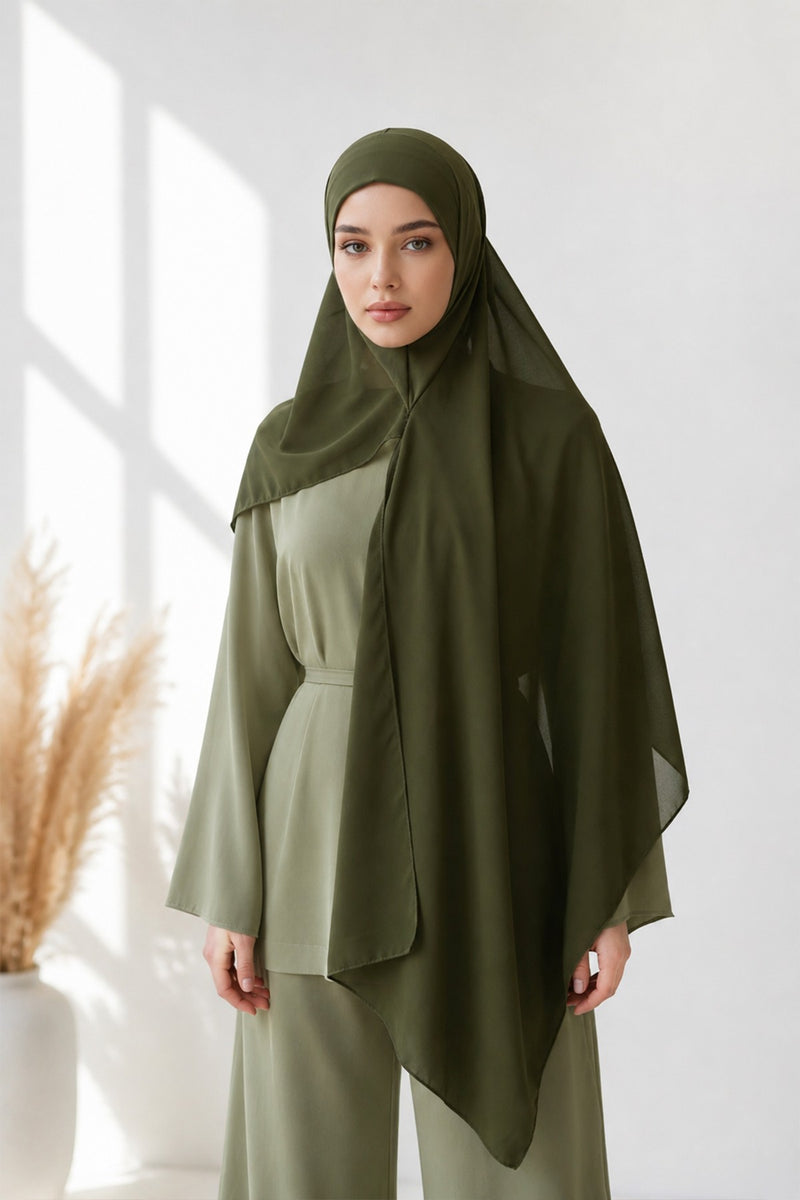 Non-Slip Chiffon Shawl Hijab with Built-In Cotton Undercap, Easy Styling Ready-to-Wear Hijab,PS-62