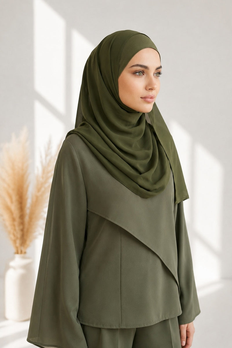 Non-Slip Chiffon Shawl Hijab with Built-In Cotton Undercap, Easy Styling Ready-to-Wear Hijab,PS-62