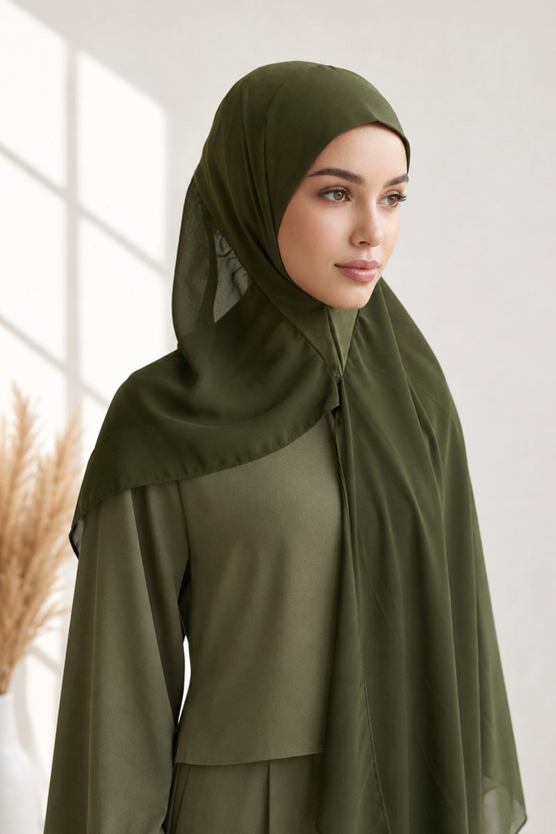 Non-Slip Chiffon Shawl Hijab with Built-In Cotton Undercap, Easy Styling Ready-to-Wear Hijab,PS-62