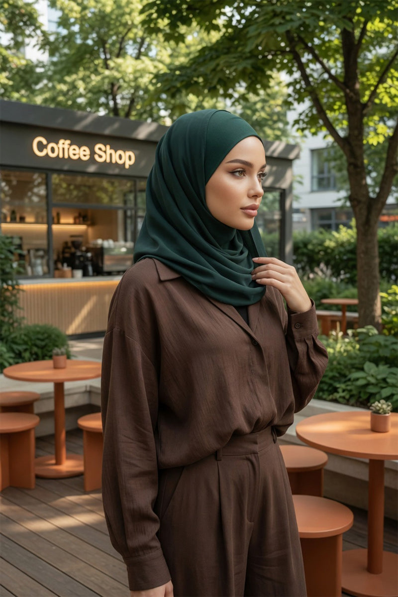 Non-Slip Chiffon Shawl Hijab with Built-In Cotton Undercap, Easy Styling Ready-to-Wear Hijab,PS-62