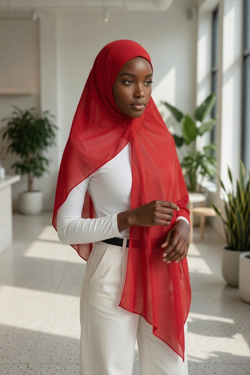 Non-Slip Chiffon Shawl Hijab with Built-In Cotton Undercap, Easy Styling Ready-to-Wear Hijab,PS-62