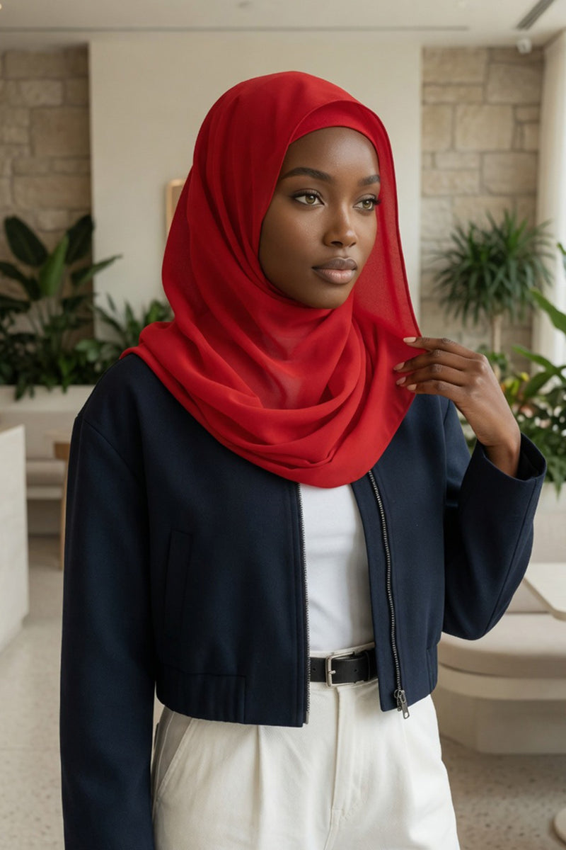 Non-Slip Chiffon Shawl Hijab with Built-In Cotton Undercap, Easy Styling Ready-to-Wear Hijab,PS-62