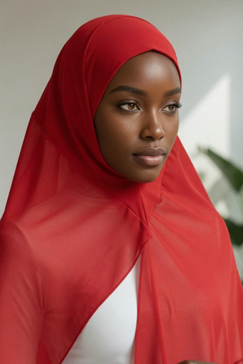 Non-Slip Chiffon Shawl Hijab with Built-In Cotton Undercap, Easy Styling Ready-to-Wear Hijab,PS-62
