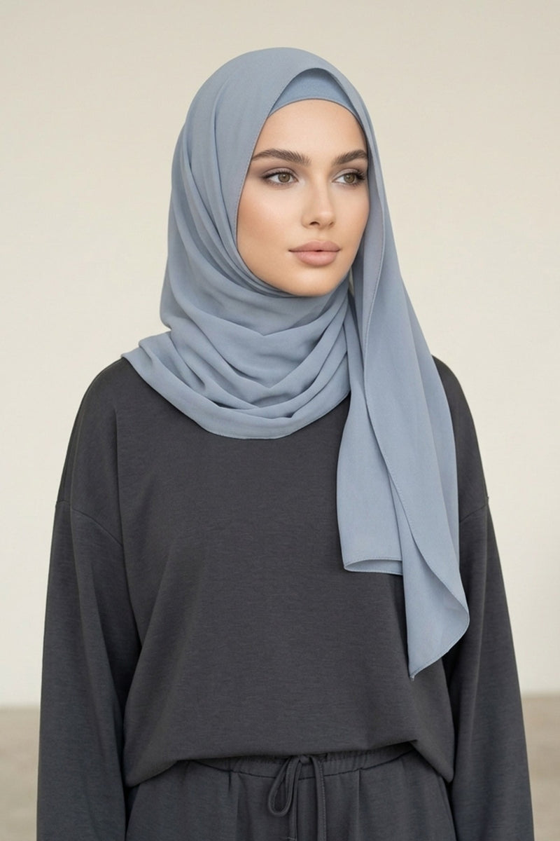 Non-Slip Chiffon Shawl Hijab with Built-In Cotton Undercap, Easy Styling Ready-to-Wear Hijab,PS-62