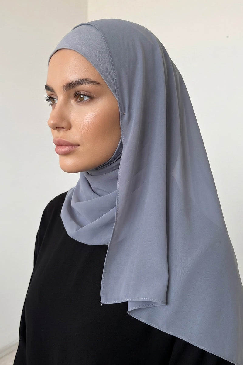 Non-Slip Chiffon Shawl Hijab with Built-In Cotton Undercap, Easy Styling Ready-to-Wear Hijab,PS-62
