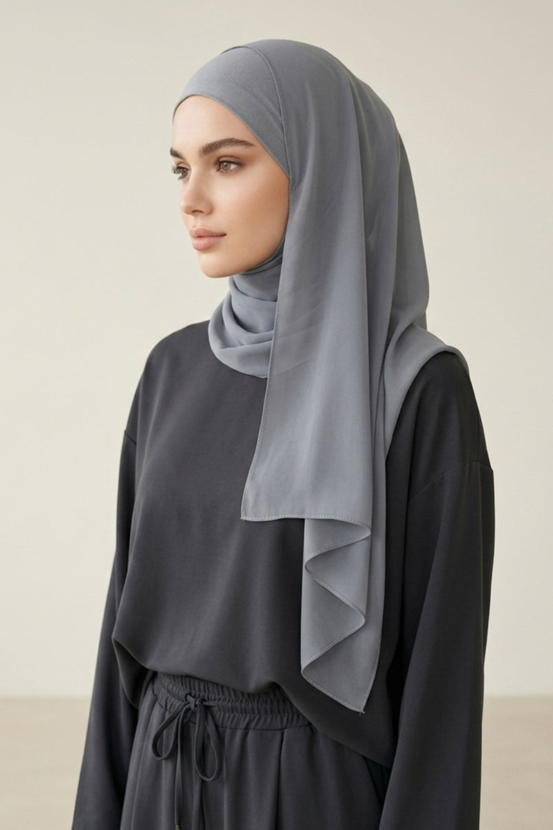 Non-Slip Chiffon Shawl Hijab with Built-In Cotton Undercap, Easy Styling Ready-to-Wear Hijab,PS-62