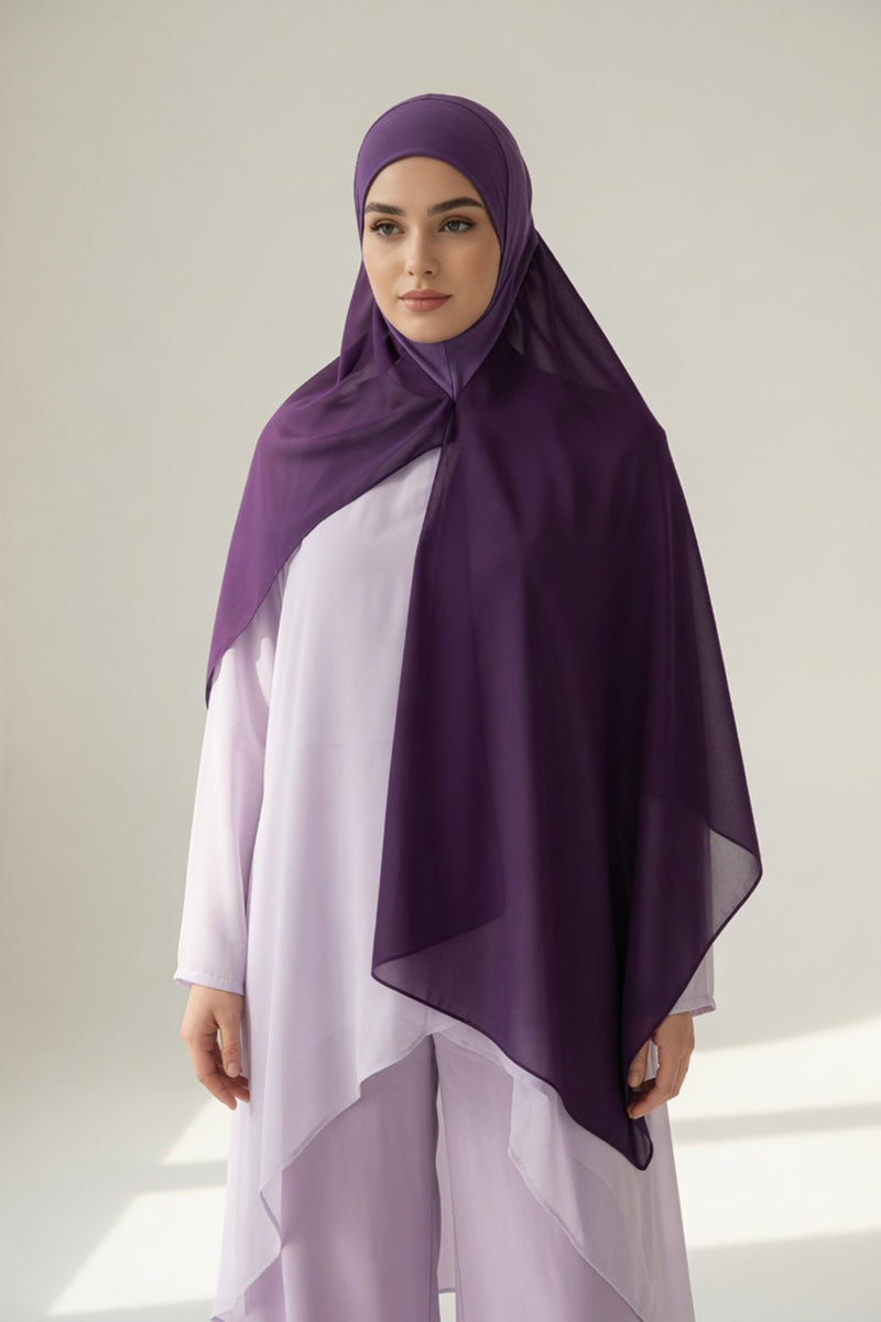 Non-Slip Chiffon Shawl Hijab with Built-In Cotton Undercap, Easy Styling Ready-to-Wear Hijab,PS-62