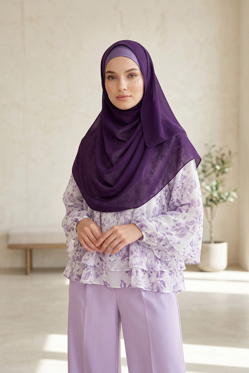 Non-Slip Chiffon Shawl Hijab with Built-In Cotton Undercap, Easy Styling Ready-to-Wear Hijab,PS-62