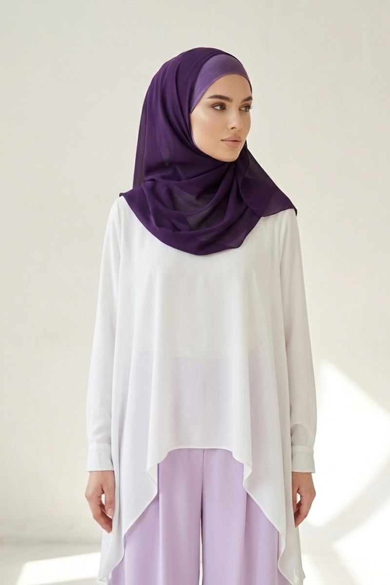 Non-Slip Chiffon Shawl Hijab with Built-In Cotton Undercap, Easy Styling Ready-to-Wear Hijab,PS-62