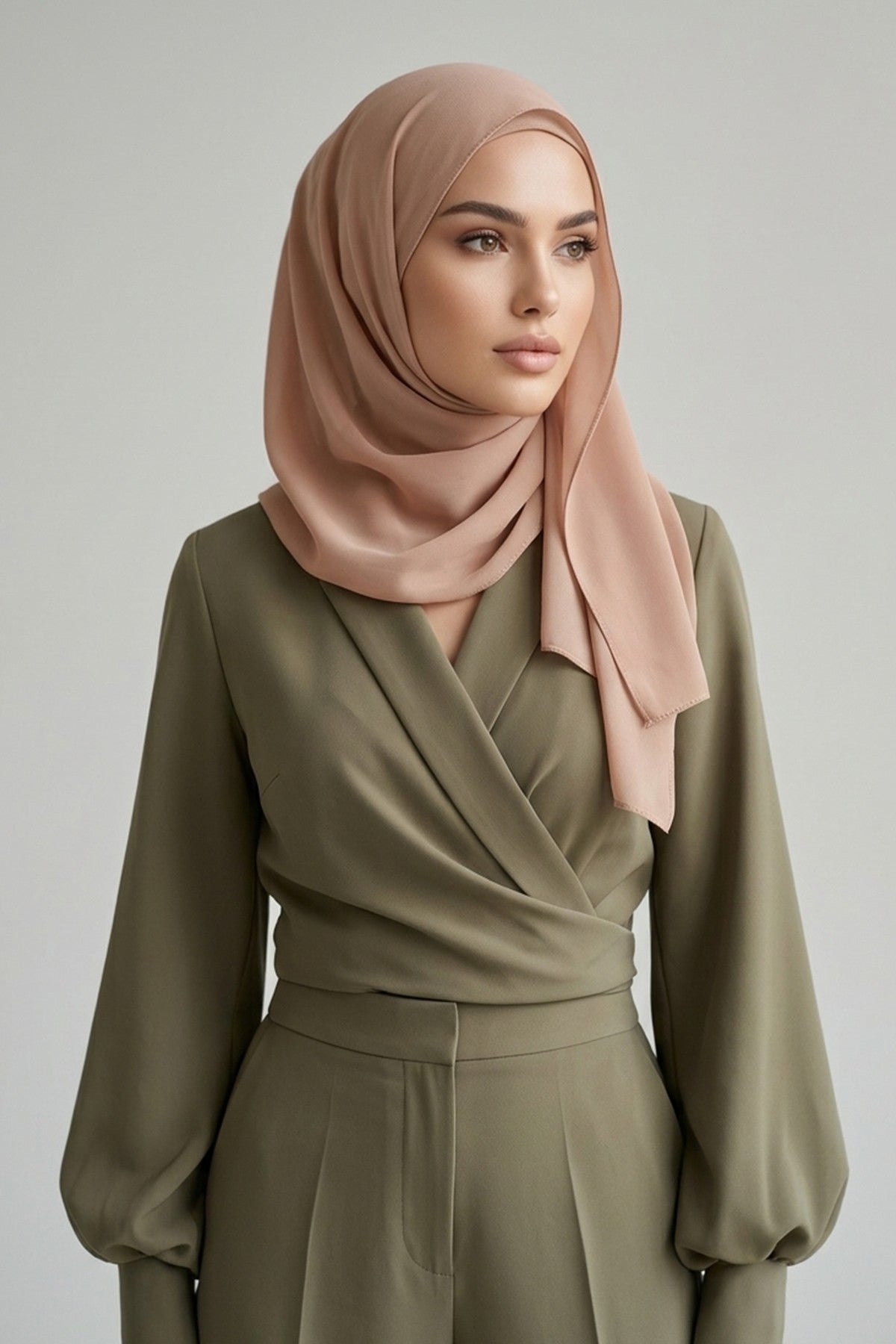 Non-Slip Chiffon Shawl Hijab with Built-In Cotton Undercap, Easy Styling Ready-to-Wear Hijab,PS-62 Sand Brown