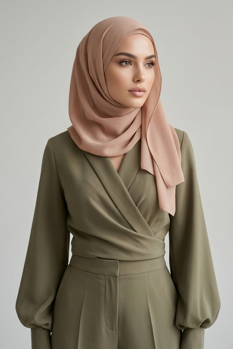 Non-Slip Chiffon Shawl Hijab with Built-In Cotton Undercap, Easy Styling Ready-to-Wear Hijab,PS-62