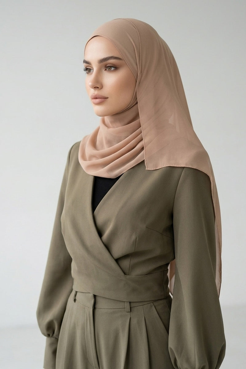 Non-Slip Chiffon Shawl Hijab with Built-In Cotton Undercap, Easy Styling Ready-to-Wear Hijab,PS-62