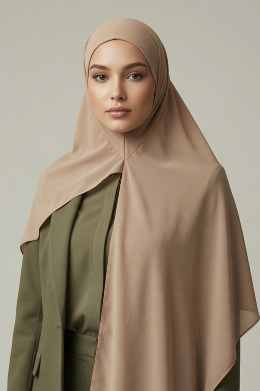 Non-Slip Chiffon Shawl Hijab with Built-In Cotton Undercap, Easy Styling Ready-to-Wear Hijab,PS-62 Sand Brown